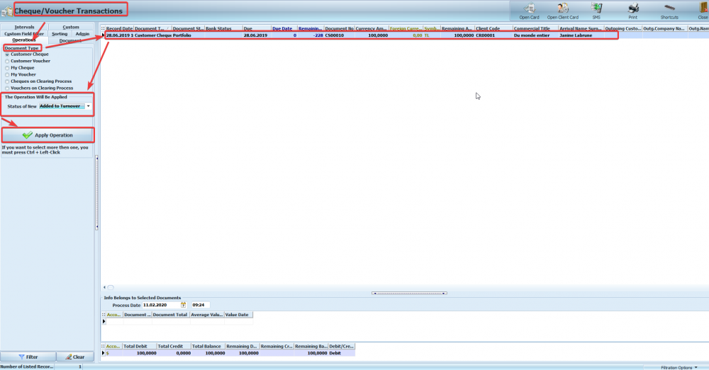 How can I do “Check / Voucher” Status Change (Added to Turnover, On Clearing Process, Received, Paid from Cash Account, Paid from the bank ..) operations?
