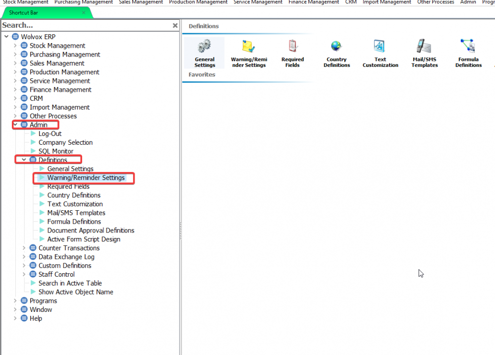 Warning/Reminder Settings