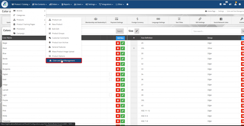 Variant Creation Procedures in AKINSOFT E-Commerce Program